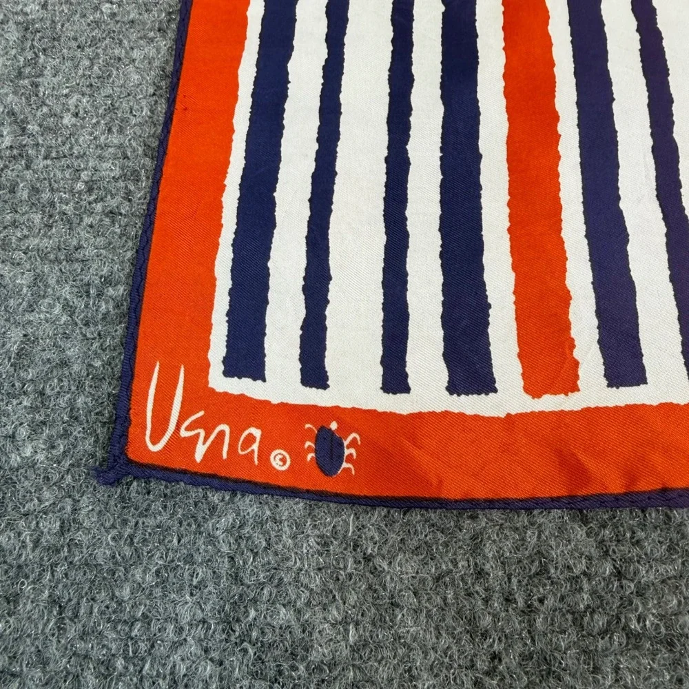 Vintage Vera Neumann Scarf Orange Navy Blue White Striped Square Acetate Japan